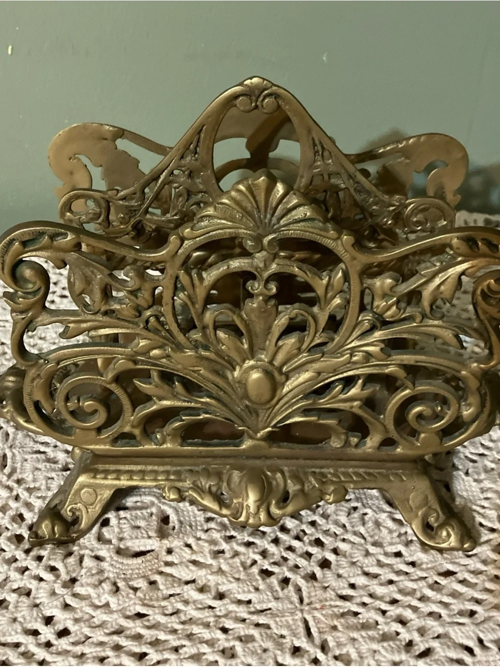 Vintage Large Ornate Victorian Style Brass Double Napkin Holder or Letter Holder